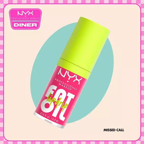 NYX Professional Makeup Jelly Job in 08 Jelly Kiss’d shown on a beige background with a teal oval and NYX Diner logo
