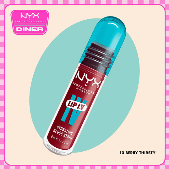 NYX Professional Makeup Line Loud Lip Pencil in shade 12 On A Mission displayed diagonally on a beige background with a teal oval and NYX Diner logo.