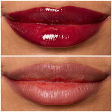Labios de modelo usando Lip I.V. 14 Mauve N' Moist.